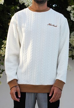 Handmade Cable Jersey in Vanilla with Embroidered Logo