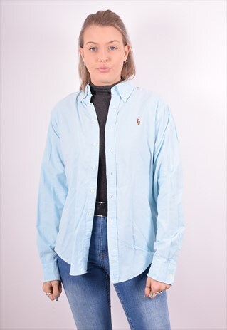RALPH LAUREN WOMENS VINTAGE SHIRT MEDIUM BLUE 90S