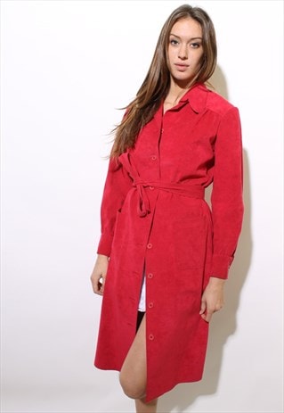 VINTAGE 1970'S 70'S HOT PINK VEGAN ULTRASUEDE TRENCH M-L