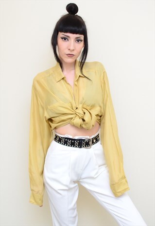 VINTAGE 90'S GENUINE SILK SUMMER YELLOW OVERSIZED SHIRT