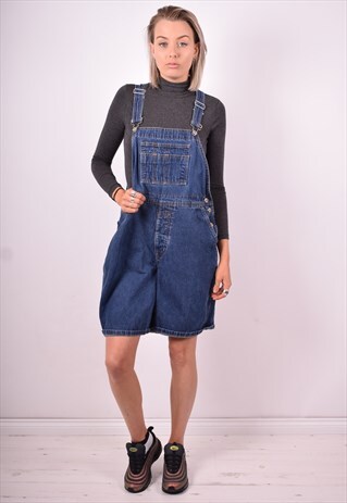 WOMENS VINTAGE DENIM DUNGAREES LARGE BLUE 90'S