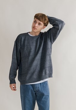 Vintage 90s Minimal Grey Roundneck Wool&Acrylic Sweater XL