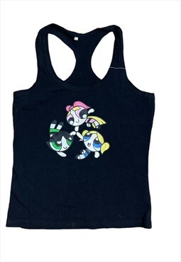 Vintage Y2K Powerpuff Girls Graphic Print Cartoon Top Black
