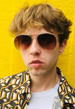 Vintage Aviator Orange Round Sunglasses 