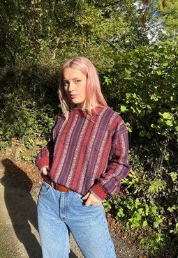 Vintage Chunky Knitted Abstract Patterned Grandad Jumper