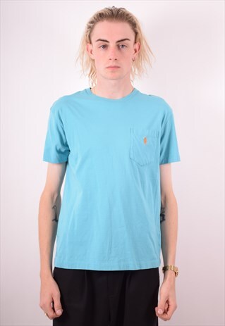 POLO RALPH LAUREN MENS VINTAGE T-SHIRT TOP SMALL BLUE 90S