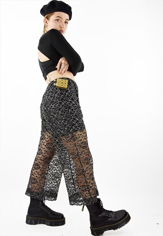 VINTAGE BLACK EMBROIDERED HIGH WAISTED LACE PARTY CULOTTES