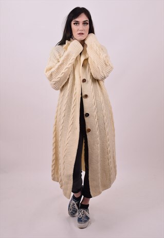 VINTAGE 70'S FULL LENGTH HEAVY CABLE KNIT CARDIGAN LARGE