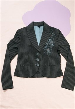 Vintage Blazer Jacket Y2K Floral Skinny Grey Coat