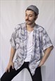 UNISEX WHITE DRAGON PATTERNED SHORT KIMONO SHIRT