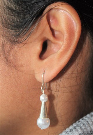 FAUX PEARL AND SILVER EVENING EARRINGS