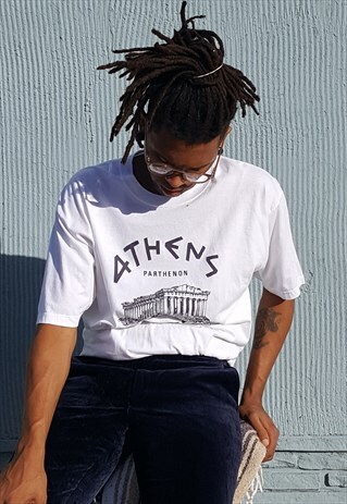 90S SURFER SKATER SOUVENIR GREECE WHITE TEE SHIRT LARGE