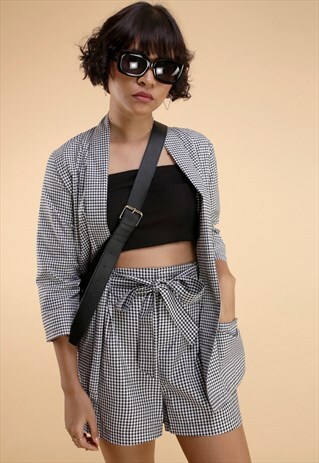 BLACK AND WHITE GINGHAM BLAZER AND SHORT CO-ORDS