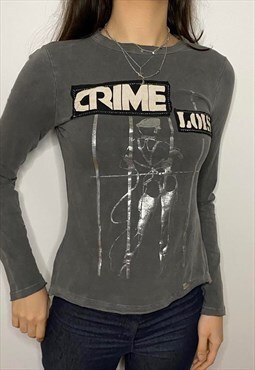 90s Y2K Grunge Punk Crime Jail Print Shirt 