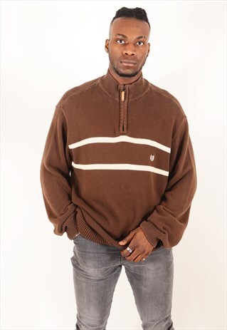 VINTAGE RALPH LAUREN CHAPS 1/4 ZIP NECK JUMPER BROWN