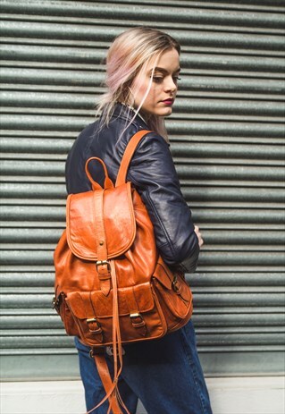 ORANGE LEATHER SAFARI RUCKSACK (LARGE)