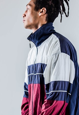 VINTAGE 90S RUCANOR TRACK TOP IN BURGUNDY, BLUE AND WHITE