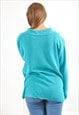 VINTAGE OVERSIZE KNITWEAR POLO JUMPER IN TURQUOISE