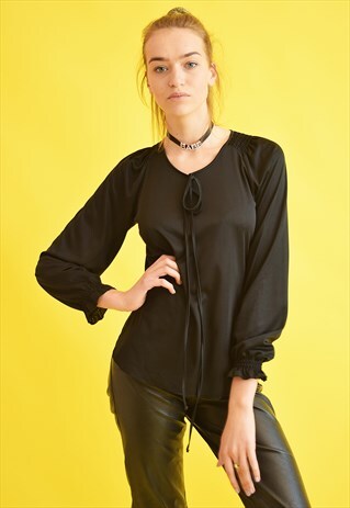 70'S RETRO LOOSE-FITTED TIE UP BLOUSE TOP