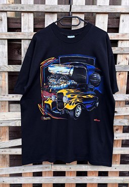 Vintage Screenstars 90s hot rod car black T-shirt XL