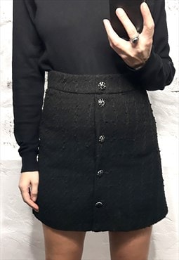 Tweed Black Knit Classy Mini Skirt 
