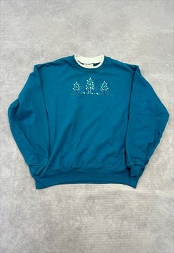 Vintage Sweatshirt Embroidered Trees Patterned Jumper