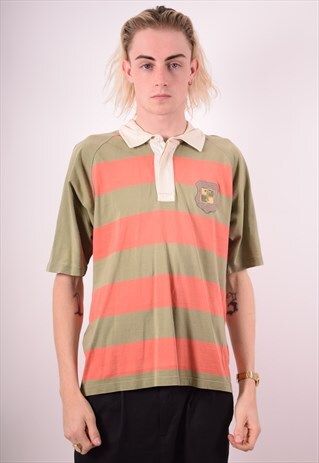 TIMBERLAND MENS VINTAGE POLO SHIRT LARGE KHAKI STRIPES 90S