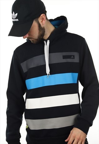 VINTAGE ADIDAS STRIPED HOODIE BLACK