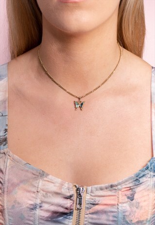 VINTAGE OPALESCENT BUTTERFLY NECKLACE