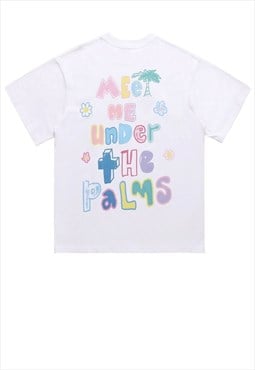 Tropical print t-shirt retro palm tee grunge punk top white