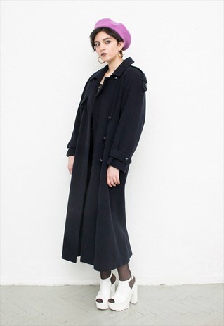VINTAGE LONG DARK BLUE WOOL COAT