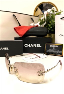 Chanel 4017-D 62-17 Pink Rimless Sunglasses.