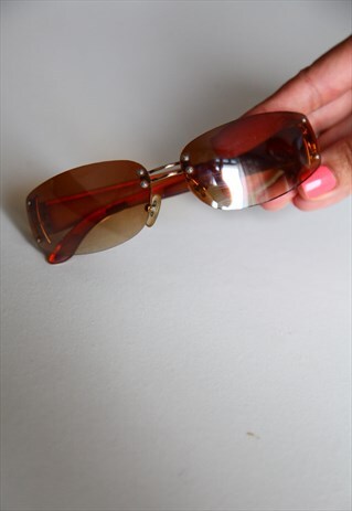 VINTAGE GOLD RIMLESS FRAME, BROWN LENSES