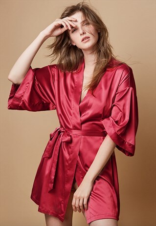 RED SILK KIMONO ROBE
