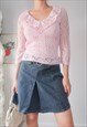 VINTAGE Y2K PINK RUFFLE CROCHET JUMPER