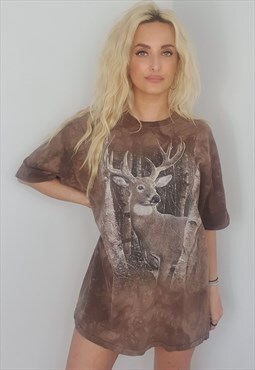Vintage Unisex Woodland Deer Graphic Tie Dye T-Shirt