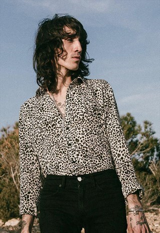 MENS WHITE LEOPARD ROCK N ROLL SHIRT