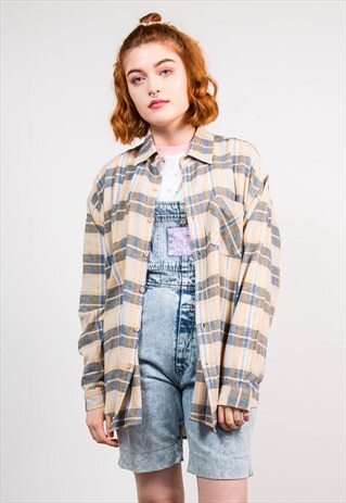 90'S VINTAGE CHECK GRUNGE OVERSIZE FLANNEL SHIRT