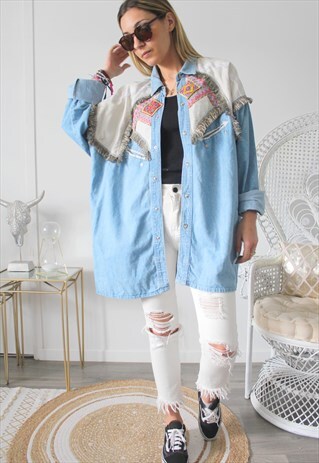 VINTAGE JEANS DENIM PRINTED ETHNIC