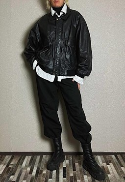 Vintage 80s Adventure Bound Leather Jacket in Black