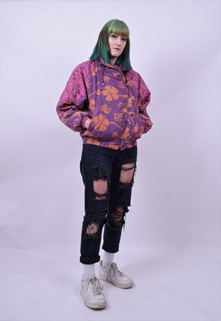 VINTAGE 90'S PINK ORANGE CRAZY PRINT SKI JACKET SIZE MEDIUM
