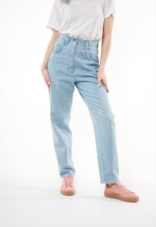 90S VINTAGE MOMS HIGH WAISTED DENIM BLUE WASH JEANS 738