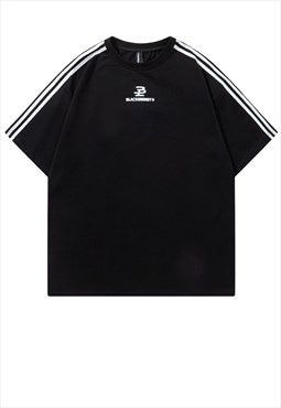 Racing t-shirt retro stripe tee football top in black