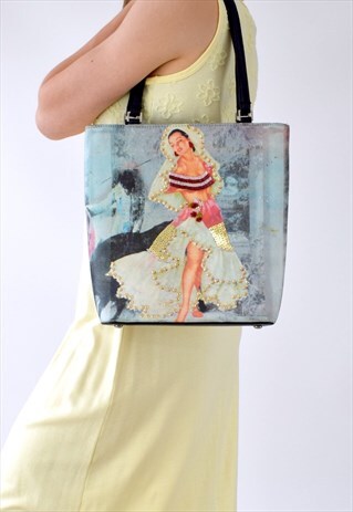 VINTAGE COLOURFUL SEQUIN PRINTED GRAPHIC COMIC SENORITA BAG