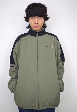 VINTAGE 90S REEBOK KHAKI GREEN BLACK JACKET