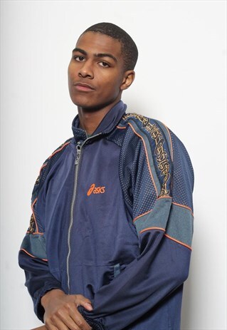 VINTAGE ASICS TAPE LOGO JACKET TRACK TOP LOGO BLUE