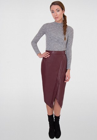 WINE LONG LENGTH PENCIL WRAP PENCIL SKIRT