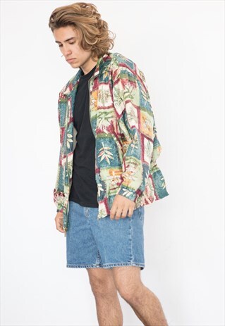 VINTAGE 80S LEAVES PRINT BOMBER JACKET