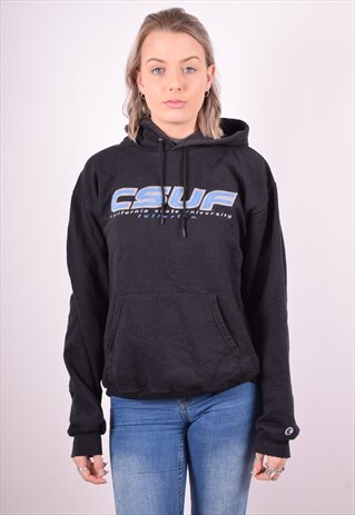 CHAMPION WOMENS VINTAGE HOODIE JUMPER MEDIUM BLACK 90S