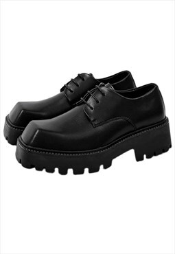 Tractor platform shoes chunky brogues square toe boots black